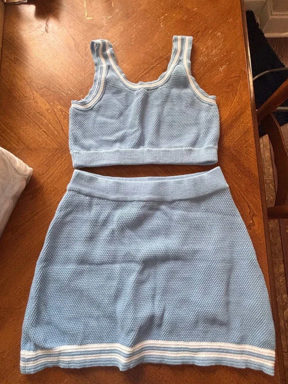 Light Blue Knit Two-Piece Crop Top and Skirt Set size S
